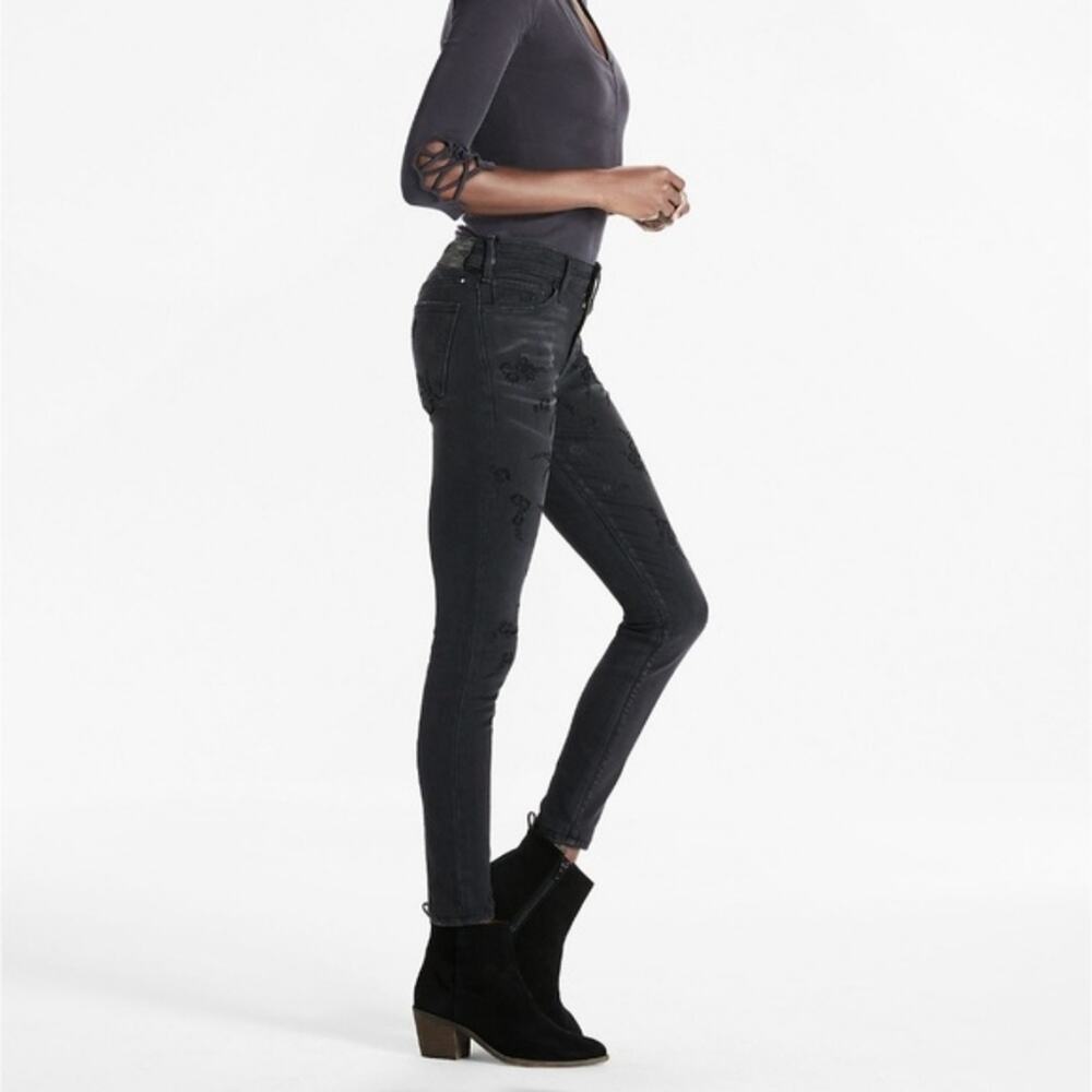 Lucky Brand Black Ava Skinny Jeans with Velvet Floral Detail - Picture 3 of 8